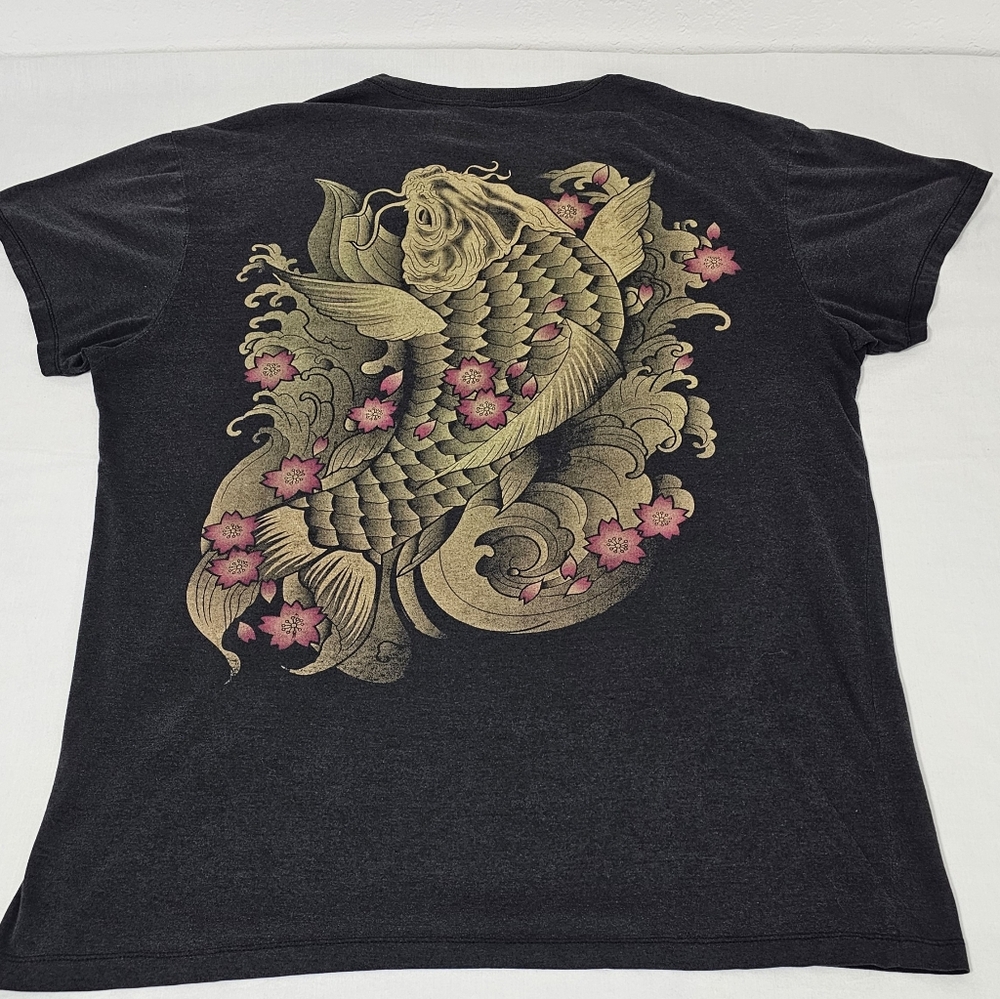WORK Carp Koi Fish Japanese Yakuza Tattoe Street Art Men's XL Dark Gray - Picture 3 of 5